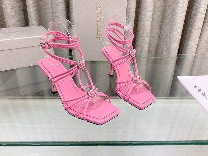 Jimmy Choo Simple and Stylish Heart-shaped Crystal Diamond Strapped High Heels