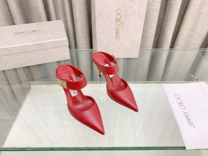 Jimmy Choo metal buckle half slippers women's high heels