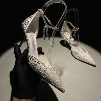 Jimmy Choo Classic Diamond Chain Pointed Crystal High Heel Sandals