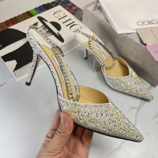 Jimmy Choo Classic Diamond Chain Pointed Crystal High Heel Sandals