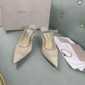 Jimmy Choo Off-White Mesh Sandals High Heels