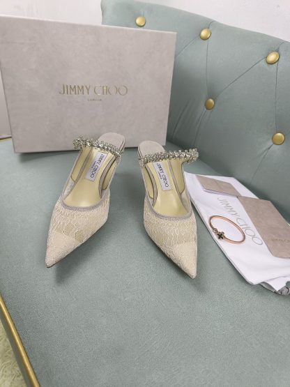 Jimmy Choo Off-White Mesh Sandals High Heels