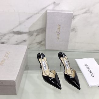 Jimmy Choo patent leather crystal chain pumps