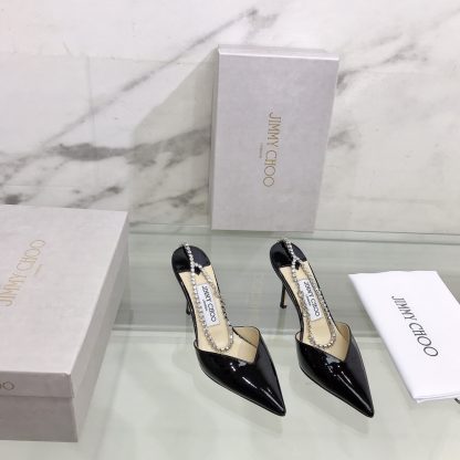 Jimmy Choo patent leather crystal chain pumps