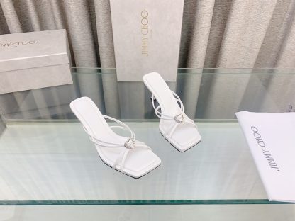 Jimmy Choo fashionable minimalist heart-shaped crystal diamond strap high heels