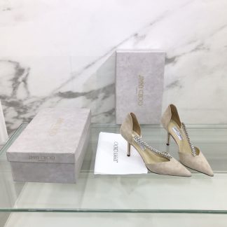 Jimmy Choo black suede high heels with diamond chain decoration