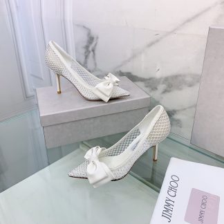Jimmy Choo mesh rhinestone explosion bow high heels