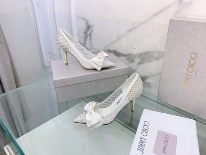 Jimmy Choo mesh rhinestone explosion bow high heels