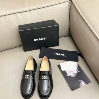 Chanel versatile black shiny slim temperament loafers heel height 2cm