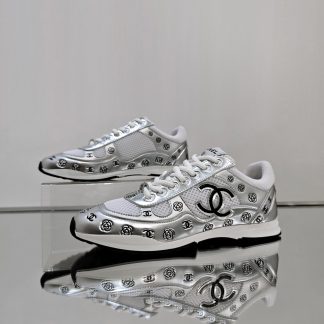 Chanel Unisex Silver Diamond Breathable Mesh Casual Shoes