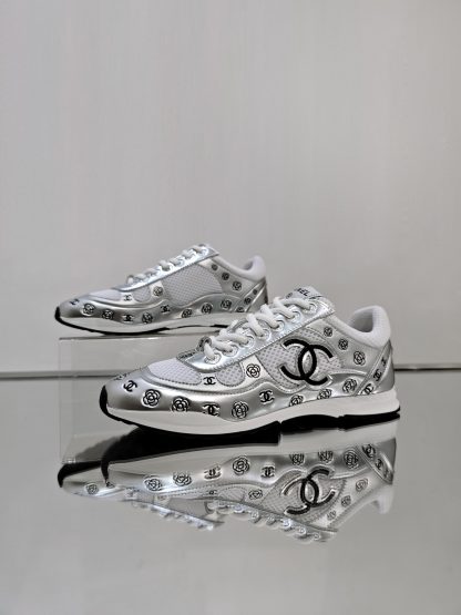 Chanel Unisex Silver Diamond Breathable Mesh Casual Shoes