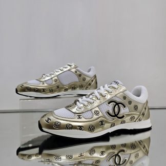 Chanel Unisex Gold Diamond Breathable Mesh Casual Shoes