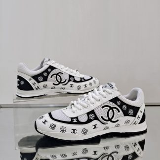 Chanel Unisex Black and White Diamond Breathable Mesh Casual Shoes