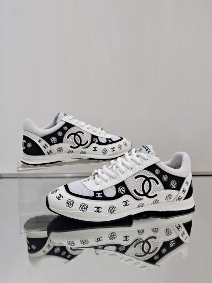 Chanel Unisex Black and White Diamond Breathable Mesh Casual Shoes