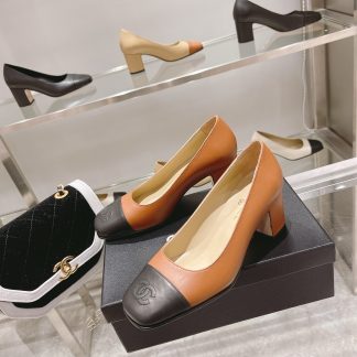 Chanel new apricot classic retro classic round toe shoes heel height 6.5cm