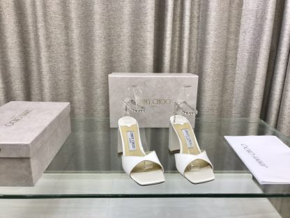 Jimmy Choo new crystal chain square toe high-heeled sandals