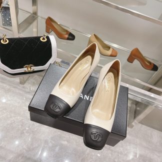 Chanel new white classic retro classic round toe shoes heel height 6.5cm