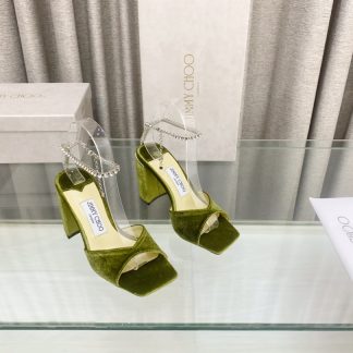 Jimmy Choo new crystal chain square toe high-heeled sandals