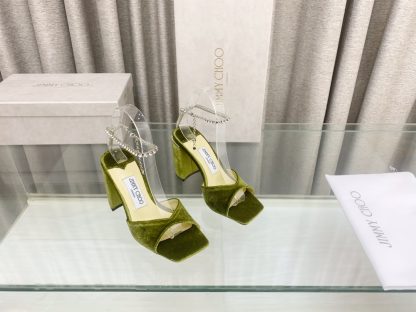 Jimmy Choo new crystal chain square toe high-heeled sandals