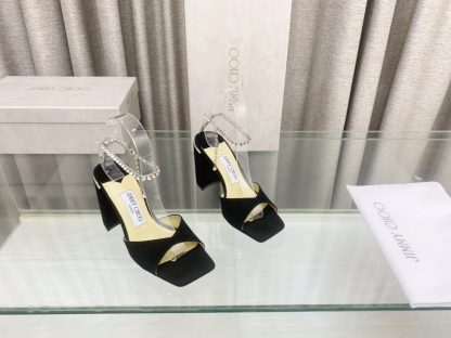 Jimmy Choo new crystal chain square toe high-heeled sandals