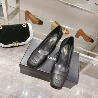 Chanel new classic thick heel retro round toe shoes heel height 6.5cm