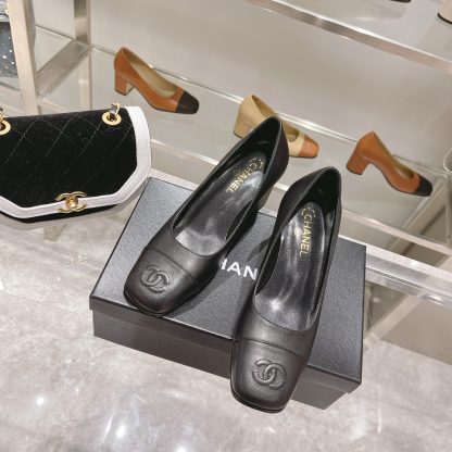 Chanel new classic thick heel retro round toe shoes heel height 6.5cm