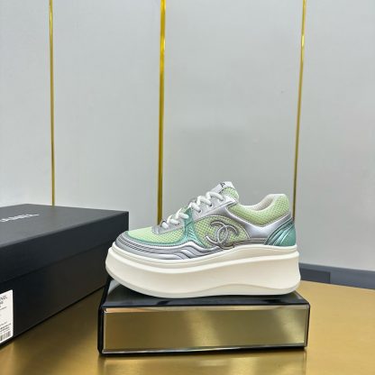 Chanel Green and Silver Casual Versatile Sneakers