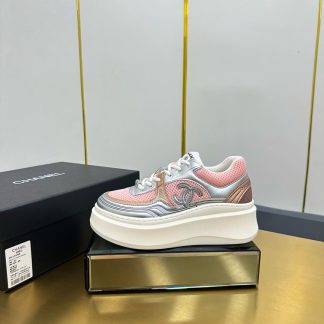 Chanel pink and silver casual versatile sneakers
