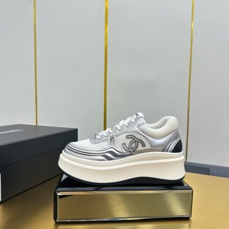 Chanel white and silver casual versatile sneakers