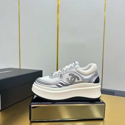 Chanel white and silver casual versatile sneakers