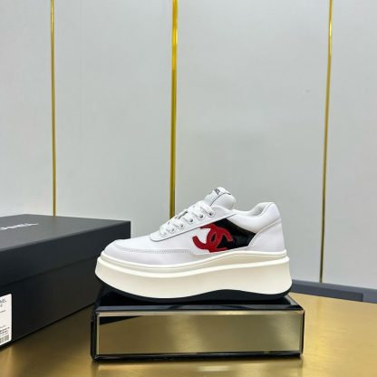 Chanel white with red logo casual versatile sneakers
