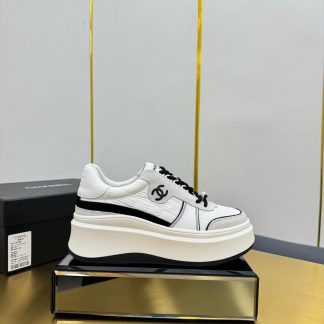 Chanel white and gray with black laces casual versatile sports shoes