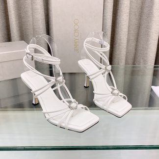 Jimmy Choo simple and fashionable heart-shaped crystal diamond strappy high heels