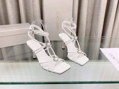 Jimmy Choo simple and fashionable heart-shaped crystal diamond strappy high heels