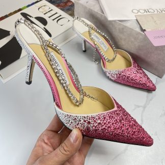Jimmy Choo classic diamond chain pointed crystal high-heeled sandals
