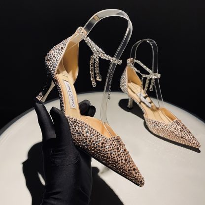 Jimmy Choo classic diamond chain pointed crystal high heels - Image 2