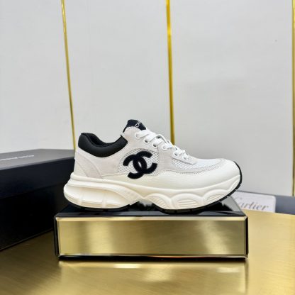 Chanel white and gray classic sports versatile couple style dad shoes