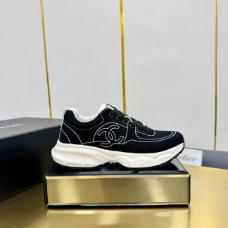 Chanel black classic sports versatile couple style dad shoes