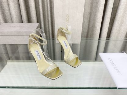 Jimmy Choo new summer crystal chain square toe high heels