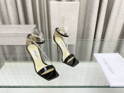 Jimmy Choo new crystal chain square head high heels