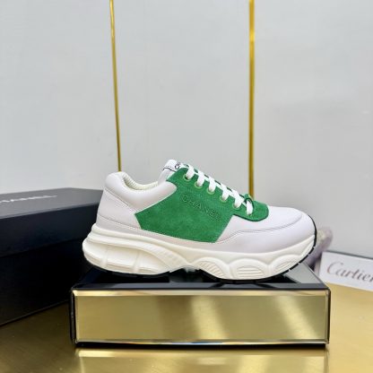 Chanel men's and women's couple's white mix and match green classic sports casual dad shoes