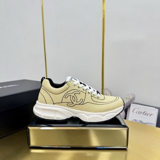 Chanel unisex couple's light yellow casual dad shoes