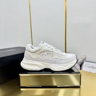 Chanel unisex couple's grey and white casual shoes