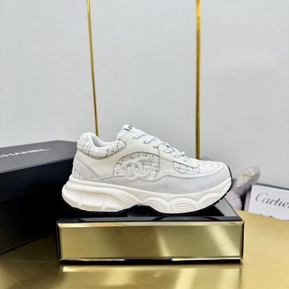 Chanel unisex couple's grey and white casual shoes