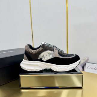Chanel unisex couple's black and brown casual shoes