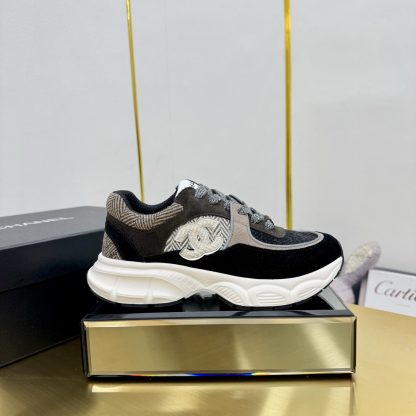 Chanel unisex couple's black and brown casual shoes