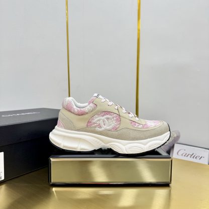 Chanel unisex couple's apricot with pink casual dad shoes