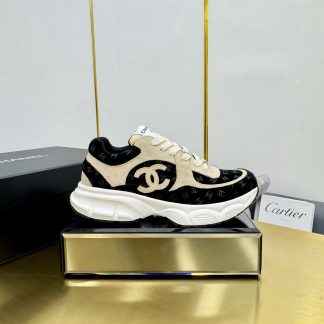 Chanel unisex couple's black with apricot casual dad shoes