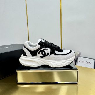Chanel unisex couple's black and white casual dad shoes