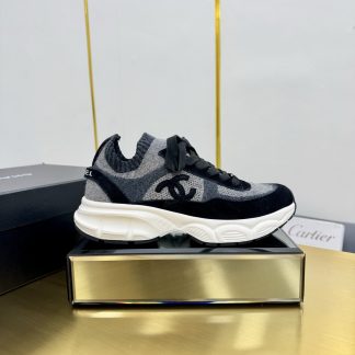 Chanel unisex couple's black with grey casual dad shoes